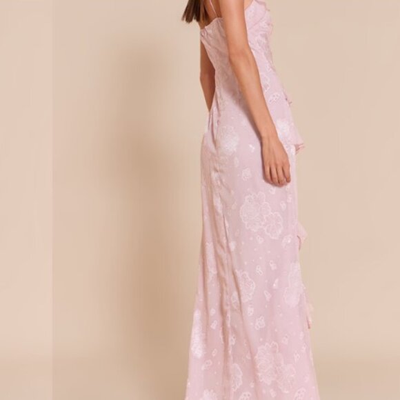 Light Pink Floral Embroidered Frill Maxi Dress - Picture 3 of 3